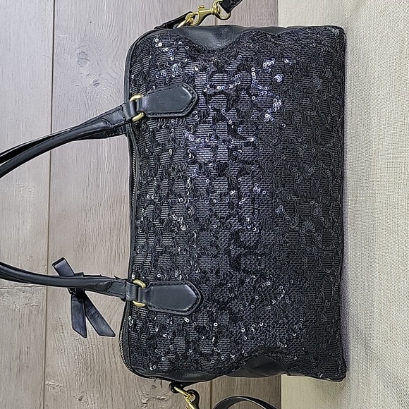 Coach Poppy Black Sequin Signature Satchel Crossbody Shoulder Bag 26438 - Picture 5 of 14